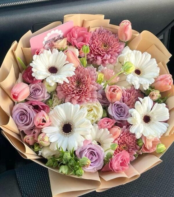 Bouquets of pink and white flowers