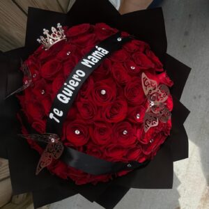 Bouquet of red roses with ribbon