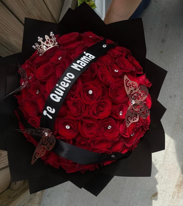 Bouquet of red roses with ribbon